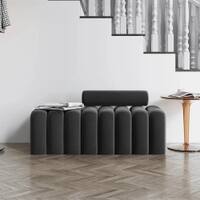 Wooden Twist Veylo Modern Line Design Bench with Round Back Pillow in Grey Colour