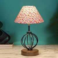Gracelynn Multicolor cotton Table lamp with Wood & Iron Base