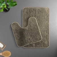 Luxe Home Polyester Newman Contour Bath Mat Set of 2 (Taupe 45x75 cm & 40x45)