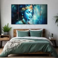 The Castle Decor Krishna Ji Wall Painting Wooden Framed 27x48 Inch (Style 33)