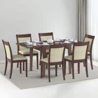 Murphy 4-To-6 Extendable - Dalla 6 Seater Dining Table Set (Colour- Beige, Finish- Dark Walnut)
