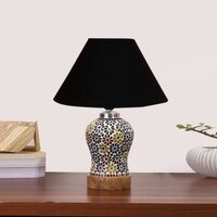 Devansh Conical Black Cotton Shade Lamp With Wood & Mosaic Glass Base For Decoration/Office/Home/Gifting/Study For Decoration/Office/Home/Gifting/Study -(10X10X14.5) Inches -A