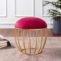 Lush Velvet Cage Metallic Stool in Maroon Color