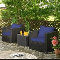 Carry Bird Wicker Patio Furniture Outdoor Balcony Chairs In Black And Navy Blue Colour