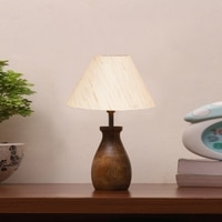 Devansh Off White Cotton Table Lamp With  Wood Natural Base (10X12.5 Inches)-25