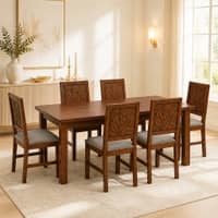 Globally Indian Amelie Solid Sheesham Wood 6 Seater Dining Table Set 6 Chairs Grey