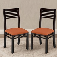 Zella Solid Wood Dining Chair in Mahogany Finish & Burnt Orange Colour - Set of 2