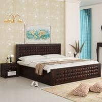 Keaton Sheesham Wood Queen Size Bed Drawer And Box Storage Walnut Finish (60 x 78 inches)