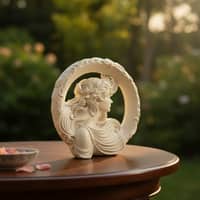 Lady Face Ring Sculpture Showpiece Off White Decorative Table Accent 25 cm