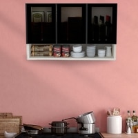 Aluminium Black Profile 3 Tinted Glass Handless Shutter  In Highland Pine Finish