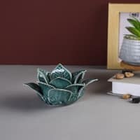 Blooming Blue Petals Flower Candle Holder in Blue Colour