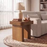 Nakkashi Solid Wood Square Side Table In Amber Walnut Finish