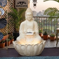 Off White Fiber Glass Lotus Buddha Indoor Water Fountain