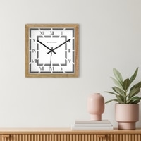 Minimal Square Wooden Wall Clock with Roman Numerals and Layered Frame