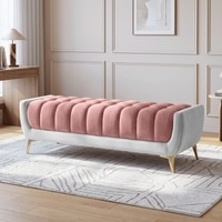 Hoslo Velvet 2 Seater Ottoman Bench in Peach & Grey Color