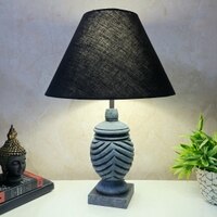 Grey Color Handpainted And Hancarved Distress Wooden Table Lamp