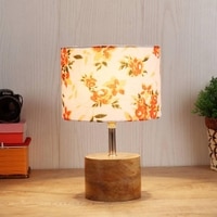 Beach Multicolour Fabric Shade Table Lamp with Natural Wooden Base