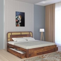 Sunburst Ratan Solid Wood King Size Storage Bed