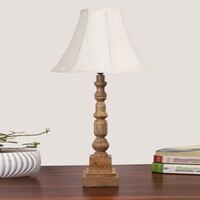 Devansh Off-White Cotton Vintage  Lamp With Wood Base (12X12X22.75)