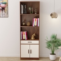 Seonn Engineered Wood Bookshelf with Drawer and 2 Doors Cabinet in Brown Maple & Beige