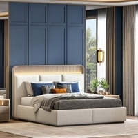 Valeria Upholstered Hydraulic Storage Queen Bed with 1 Bedside Table