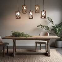 Symmetric 5 Series Brown Solid Wood Cluster Hanging Light