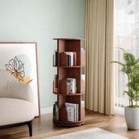 360° Rotating Bookshelf – 3 Tier Space Saving Book Organizer with Smooth Rotation, Brown Finish