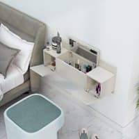 Hexa Red Engineered Wood Wall Mount Dressing Table in Frosty White Colour