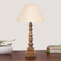 Devansh Off White Cotton Table Lamp With  Wood Natural Base (10X10X21 Inches)-27