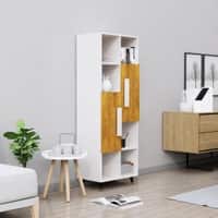Hexa Engineered Wood Bookshelf Multipurpose Storage Rack in Frosty White and Giant Wood Colour
