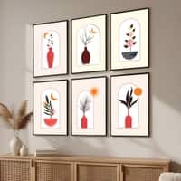 The Castle Decor Boho Abstract Botanical Wall Art Set of 6 Design 5 11x17 Inch