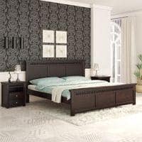 Madhvi Solid Wood Queen Size Bed Without Storage Bed In Walnut Finish
