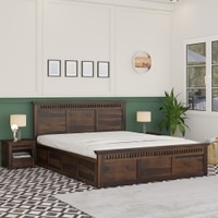 Madhavi Solid Wood Queen  Size Bed With Hydraulic Storage (Provincial Teak Finish)