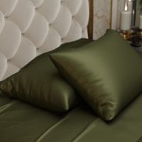 Stoa Paris Satin Pillow Covers,  Premium Plain Pillow Cover Set of 2, 68L x 45W cms - Olive Oasis