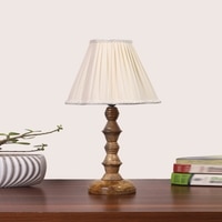 Devansh Off-White Cotton Vintage  Lamp With Wood Base (12X12X17)