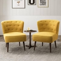 Azal Accent Chair in Yellow Colour Set 2 Solid Wood Accent Chair in Yellow Colour