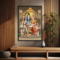 The Castle Decor Lord Shiva Parivar Wall Painting Framed Artwork 20x30 Inch Style 4