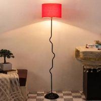 Leila Red Fabric Floor Lamp with Black Iron Base