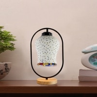 Devansh Multicolor Glass Wooden & Iron  Table Lamp -17 Inch Height  -Oij