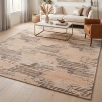 Abstract Beige Ivory Wool Silk Handmade Area Rug for Living Room 9x12