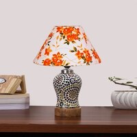 Devansh Conical Multi Cotton Shade Lamp With Wood & Mosaic Glass Base For Decoration/Office/Home/Gifting/Study For Decoration/Office/Home/Gifting/Study -(10X10X14.5) Inches -A