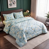 Green Floral 4 Pcs Comforter Set With Queen Size Bedsheet With 2 Pillow Covers