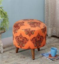 Samuel Solid Wood  Ottomon in  Orange Colour
