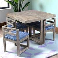 Kingston Sheesham Wood 4 seater Dining Table Set in Antique Grey Finish