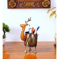 Desert Art Metal Handpainted Yellow Deer Pen Stand