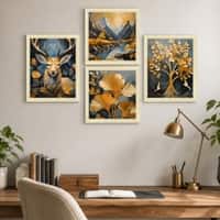 The Castle Decor Golden Deer Sunrise Wall Art Set of 4