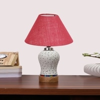 Devansh Conical Pink Jute Shade Lamp With Wood & Mosaic Glass Base For Decoration/Office/Home/Gifting/Study For Decoration/Office/Home/Gifting/Study -(10X10X14.5) Inches -A