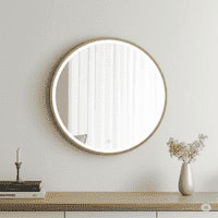 Round LED Mirror with Gold Aluminium Frame Modern Circular Vanity Mirror