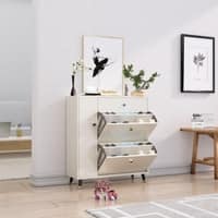 Hexa Red Engineered Wood Shoe Rack in Frosty White Colour