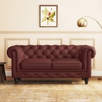 Winchester 2 Seater Half Leather Sofa In Bordeaux Italian Leather